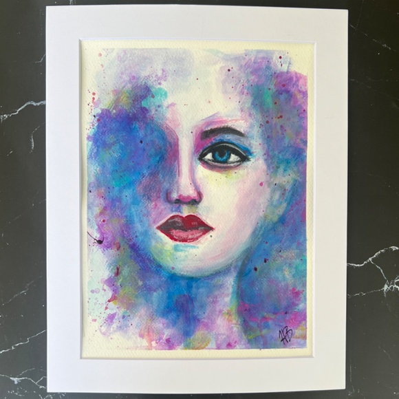 Enchantment Abstract Acrylic Watercolor Effect Painting of Woman's Face - Picture 8 of 13